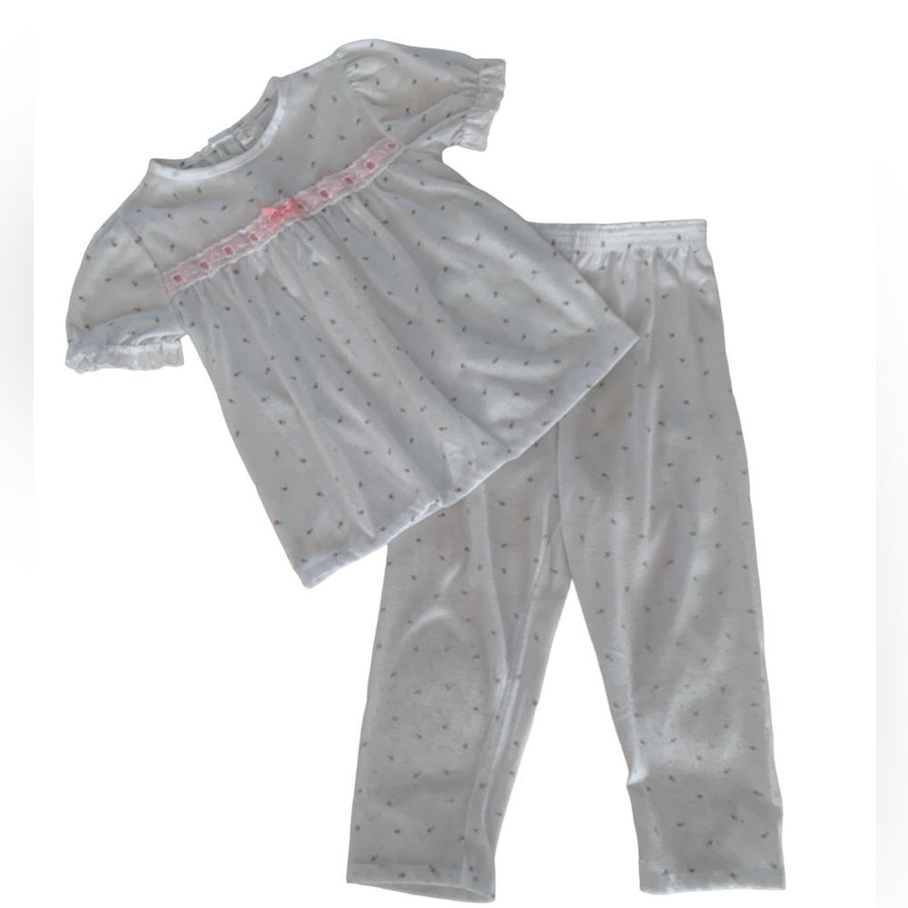 Vintage G. C. Collections Pajama Set Girls 4T White Pink Top Pant Short Sleeve